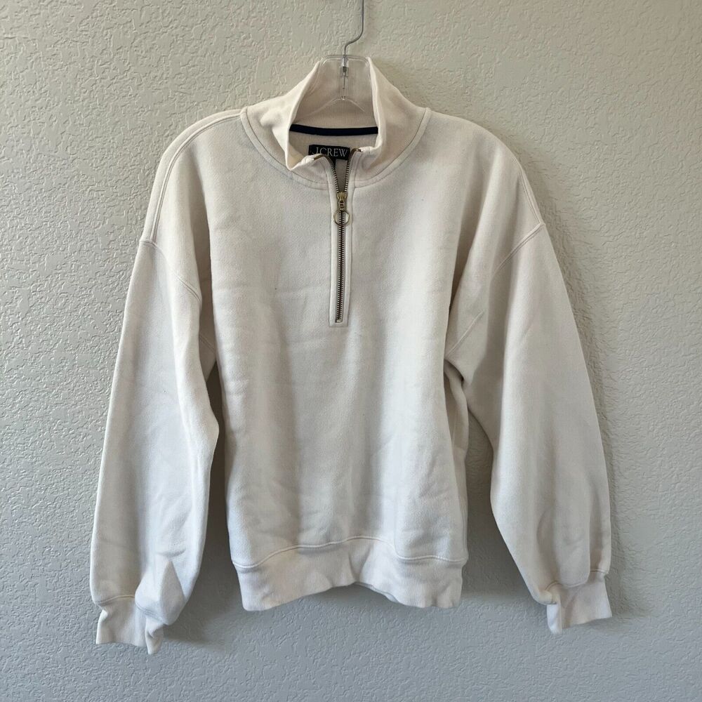 J Crew Womens Casual Capsule Gold 1/4 Zip Cream Cozy Fleece Sweatshirt S
